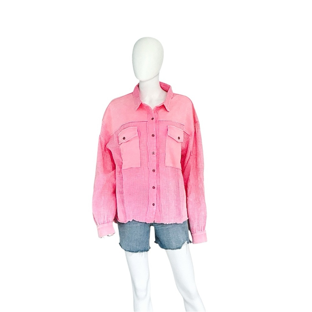FANTASTIC FAWN oversized washed out pink button up top S M L - Picture 7 of 10